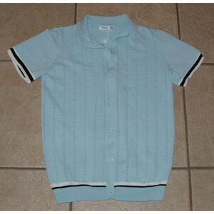 NEW Boys Sz Large Casual or Dress Lightweight Blue Stretchy Short Sleeve Sweater